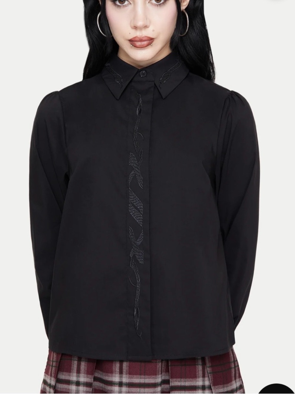 Disturbia Shadowbane Long Sleeve Button Up Snake Detail Shirt